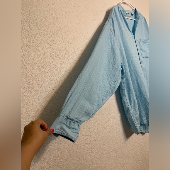 Caribbean Men 2XLT Tall Linen Blend Long Sleeve Blue Button Down Vacation Cruise - Picture 3 of 8